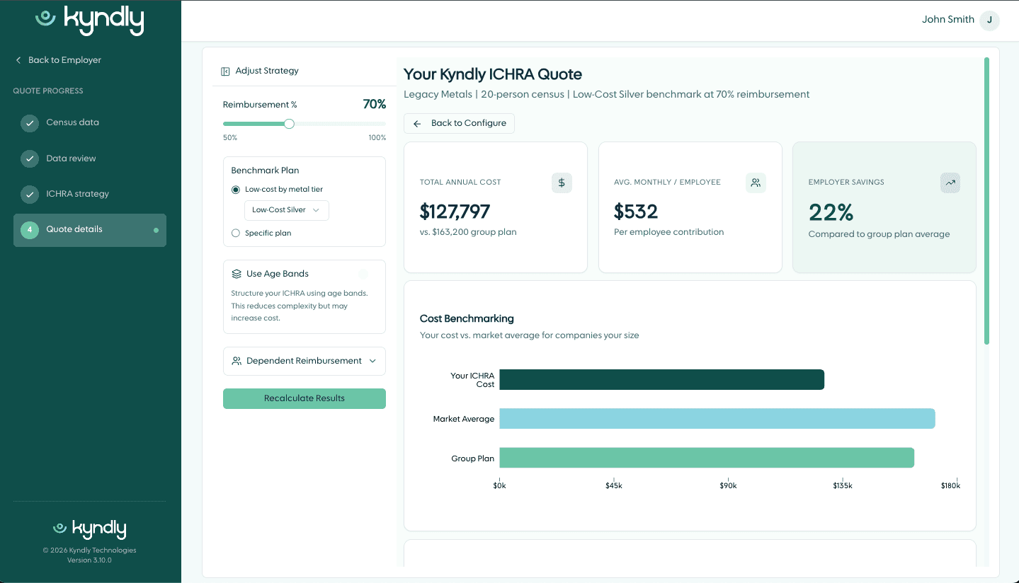 Kyndly real-time ICHRA quoting and plan design tool